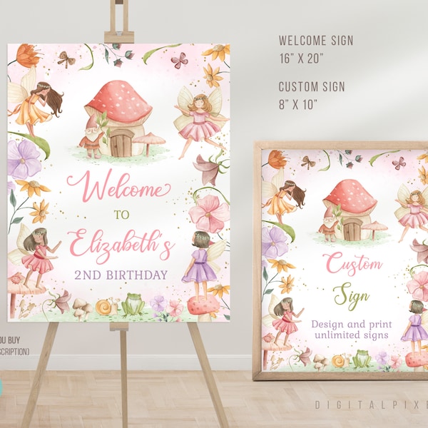 Editable Fairy Birthday Welcome Sign Template, Fairy Birthday Custom Sign Template, Fairy Welcome Sign, Fairy Custom Sign