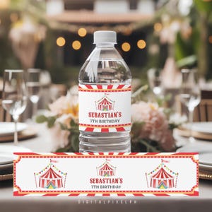 Editable Carnival Water Bottle Label, Circus Tent (Digital Download)