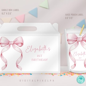 Coquette Gable Box Favor Label, Coquette Capri Sun Juice Labels Template (Digital Download)