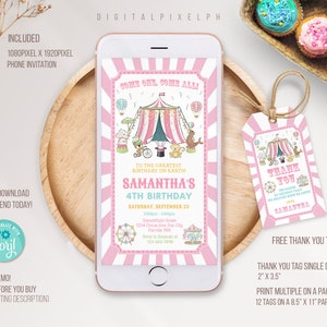 Circus Phone Birthday Invitation Template, Carnival Electronic Invitation, Carnival Phone Invitation, Carnival Electronic Phone Invite image 3