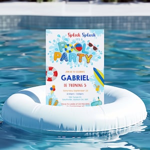 Pool Party Birthday Invitation, Summer Beach Theme (Digital Download)