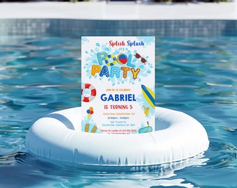 Pool Party Birthday Invitation, Summer Beach Theme (Digital Download)
