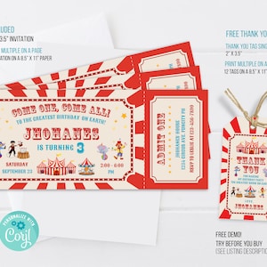 Faire-part d'anniversaire pour un billet de carnaval, Faire-part pour un billet de cirque, Faire-part carnaval, Étiquette de remerciement Carnaval, Modèle modifiable