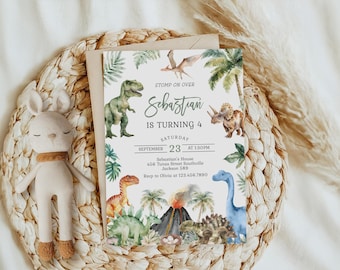 Dinosaur Birthday Invitation Template, Dinosaur Thank You Tags