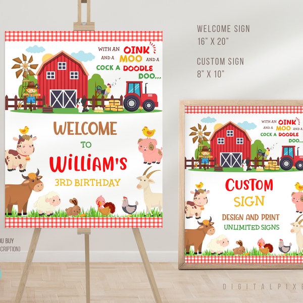 Editable Farm Birthday Welcome Sign Template, Farm Birthday Custom Sign Template, Farm Welcome Sign, Farm Custom Sign