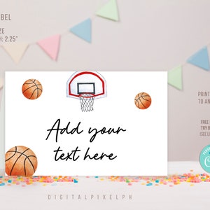 Étiquette modifiable de nourriture de basket-ball, cartes de tente de nourriture de basket-ball, étiquette de tente de nourriture de basket-ball, étiquette de tente de nourriture de basket-ball