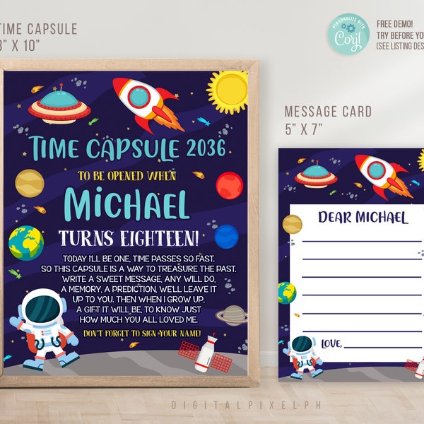 Outer Space Time Capsule Printable Template, Space Time Capsule Time Capsule Editable