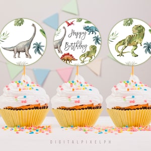 Dinosaur Birthday Cupcake Toppers, Dinosaur Cupcake Toppers, Instant Download, Non-Editable