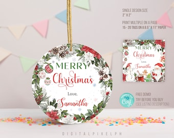 Editable Christmas Round thank you tags, Christmas Sticker, Christmas Favor Tags