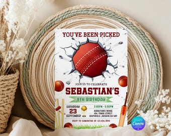 Cricket Birthday Invitation Template, Sports Party, Cricket Thank You Tags (Digital Download)