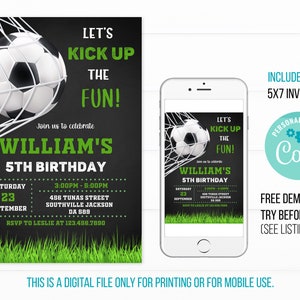 Editable Soccer Birthday Invitation Template, Soccer Birthday Invitation, Soccer Invitation Template image 5