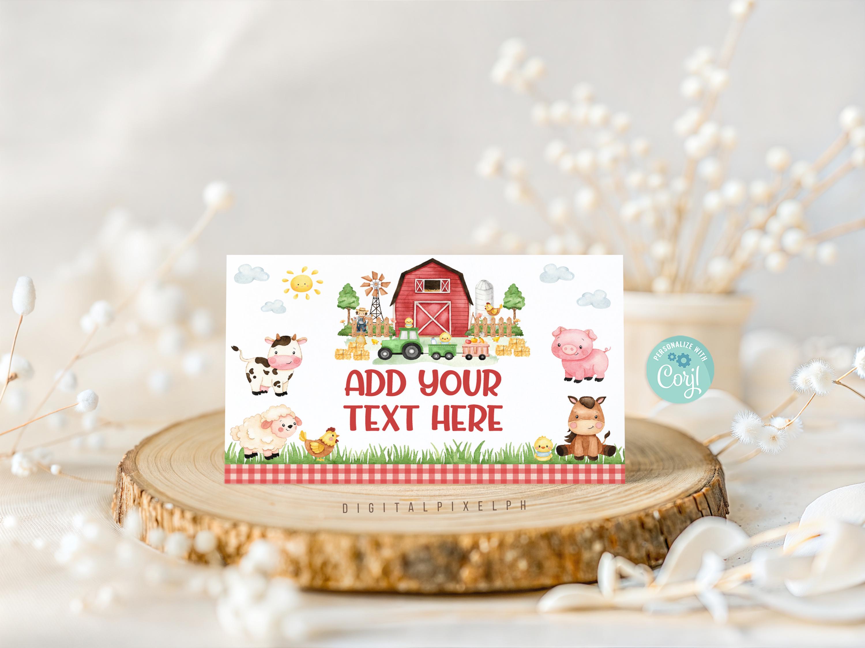 Editable Farm Food Label, Barnyard Animals Tent Cards (digital Download ...