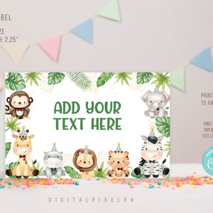 Etiqueta de comida de animales de Safari editable, tarjetas de tienda de comida de animales de Safari, etiqueta de tienda de comida de Safari, etiqueta de tienda de comida de Safari, tarjetas de tienda de comida de Safari