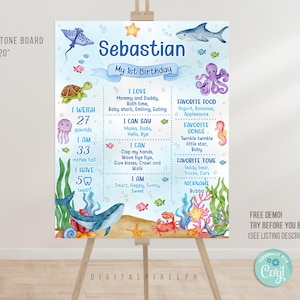 Modello modificabile per poster di compleanno di traguardo sotto il mare, poster di compleanno di traguardo sotto il mare, poster della bacheca dei traguardi sotto il mare