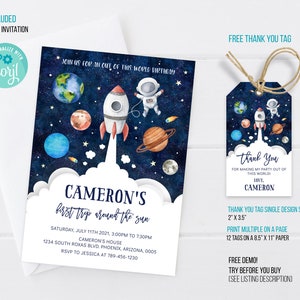 Outer Space Birthday Invitation Template, Planets Rocket Ship Astronaut Invite, Galaxy Blast Off Invitation, Editable Invitation image 3