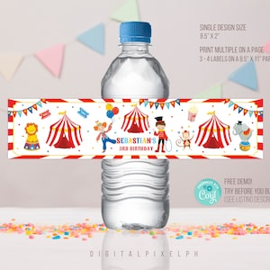 Editable Carnival Water Bottle Label, Carnival Bottle Label, Circus ...
