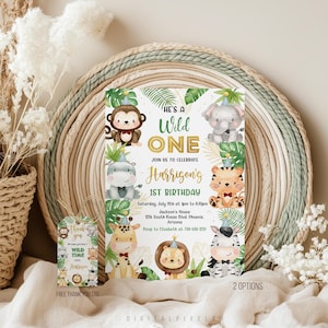 Invito di compleanno Wild One Safari, animali della giungla (download digitale)