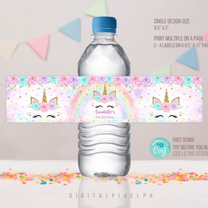Editable Unicorn Water Bottle Label, Unicorn Label, Unicorn Water Bottle Label, Unicorn bottle Label