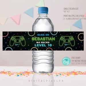Editable Video Game Water Bottle Label, Video Game Label, Gamer Water Bottle Label, Gamer bottle Label, DPH