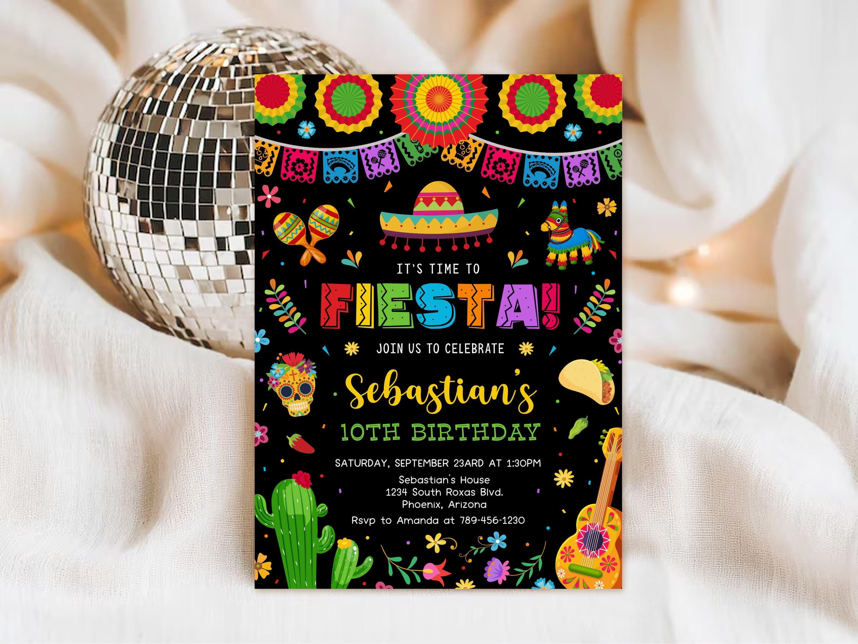 Editable Fiesta Birthday Invitation, Papel Picado, Nacho Theme (digital ...