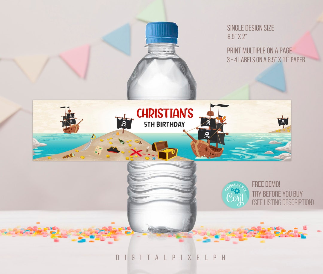 Editable Pirate Water Bottle Label, Pirate Label, Pirate Water Bottle