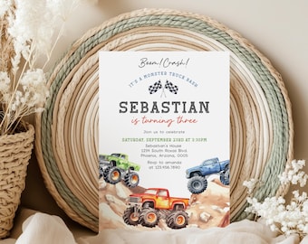 Monster Truck Birthday Invitation Template (Digital Download)