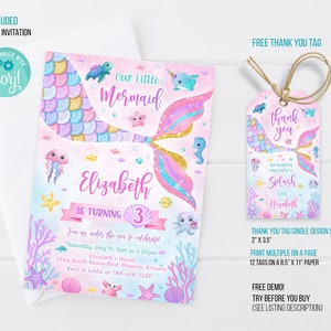 Mermaid Birthday Invitation Template Printable, Mermaid Birthday ...