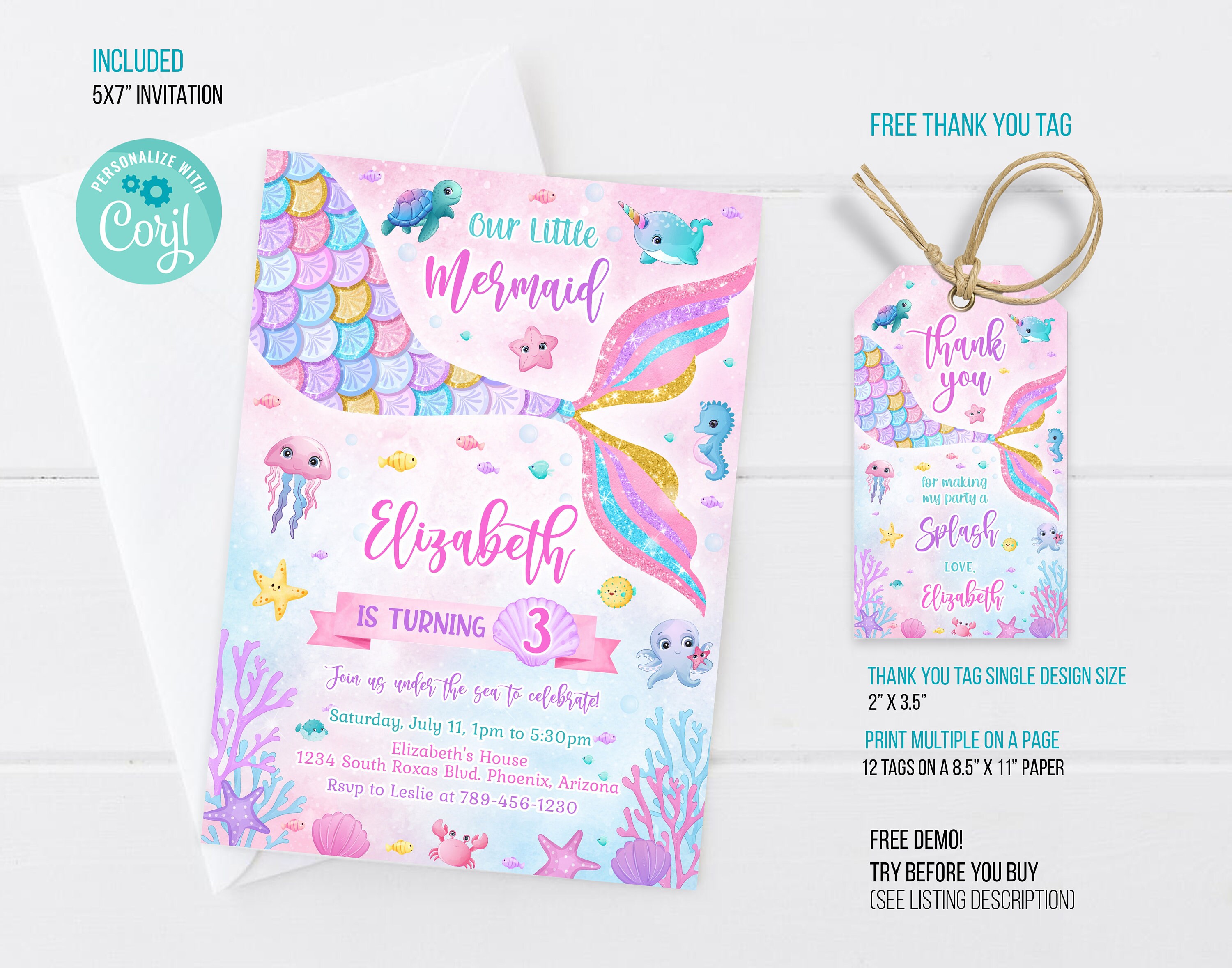 Mermaid Birthday Invitation Template Printable Mermaid - Etsy