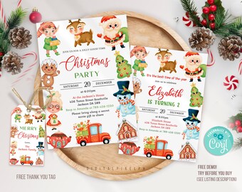 Editable Christmas Birthday Invitation, Christmas Birthday Invite, Christmas Party Invitation, Printable Template