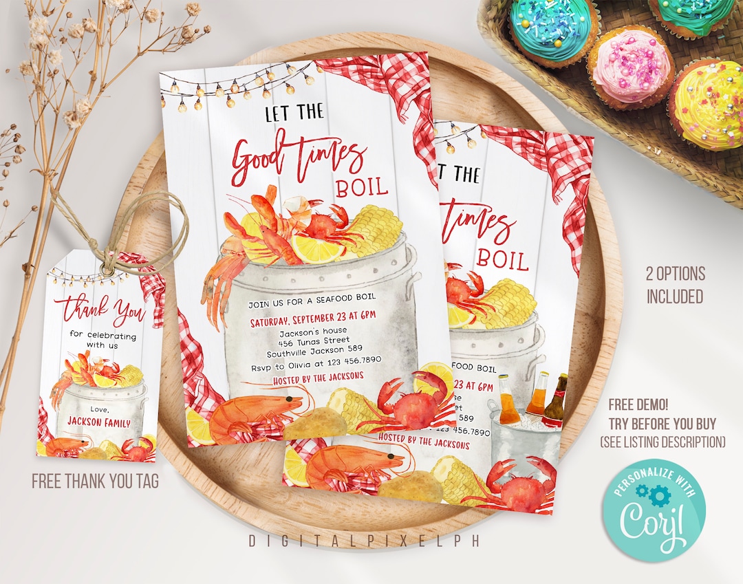 Editable Seafood Boil Invitation Template, Editable Crawfish Boil
