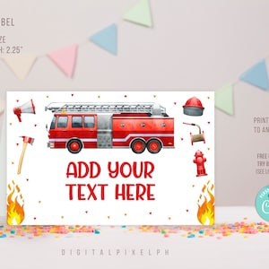 Editable Fire truck Food Label, Fire truck Birthday Party Food Tent Cards, Fire truck Food Tent Label