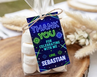 Neon Laser Tag thank you tags template, Laser Tag Favor tags, Arcade Party Thank you tags