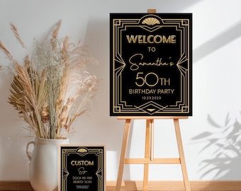 Art Deco Welcome Sign Template, Gatsby Party Decor (Digital Download)