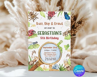 Insect Birthday Invitation, Bug Party Template, Insect Thank You Tags (Digital Download)