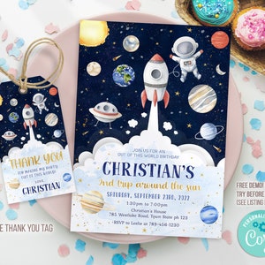 Editable Outer Space Birthday Invitation Template, Planets Rocket Ship Astronaut Invitation, Galaxy Invitation, Outer Space Invitation M3L