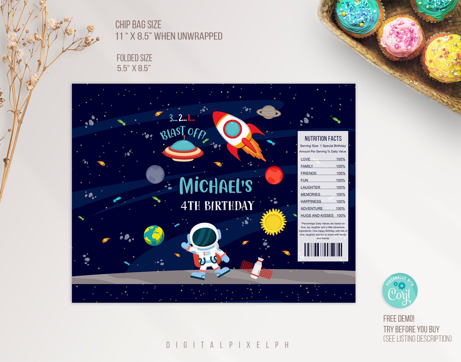 Editable Outer Space Birthday Chip Bag Wrapper (digital Download) - Etsy