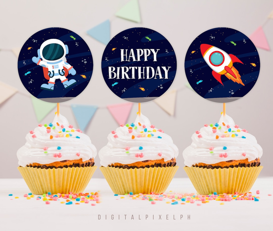 Outer Space Birthday Party Cupcake Toppers, Outer Space Cupcake Toppers