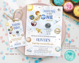 Outer Space Birthday Invitation Template, Planet Rocket Ship Astronaut Invite, First Trip Around the Sun Invitation, Space Galaxy Invitation