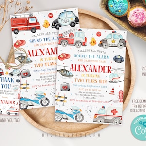 Editable Emergency Vehicles Birthday Invitation, First Responders Invitation, Emergency Vehicles Invitation, Vehicle Invitation, M3L