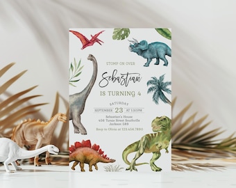 Plantilla editable de invitación de cumpleaños de dinosaurio (descarga digital)