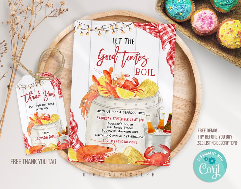 Editable Seafood Boil Invitation Template, Editable Crawfish Boil