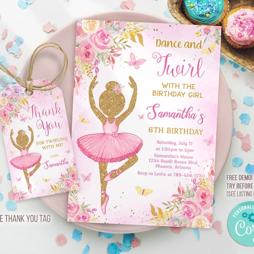 Ballerina Birthday Invitation Template Printable Ballet - Etsy