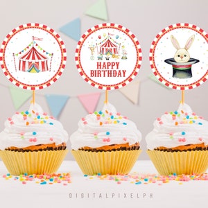 Circus Birthday Cupcake Toppers, Circus Cupcake Toppers, Carnival Cupcake Toppers, Instant Download, Non-Editable, MITMS