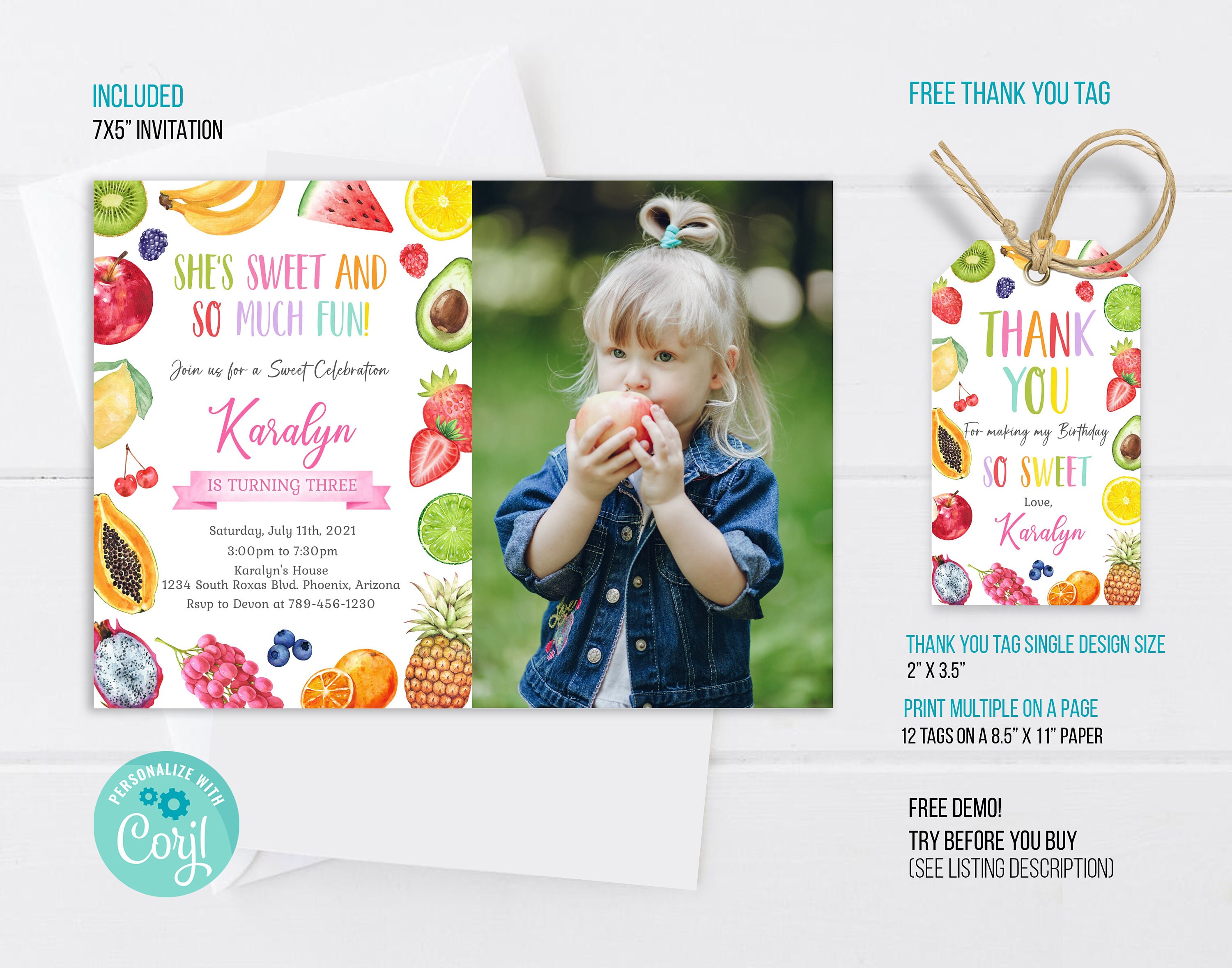 Fruit Birthday Invitation Template Tutti Frutti Birthday Etsy