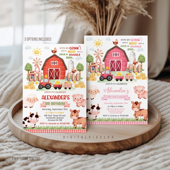 Farm Birthday Invitation Template, Barnyard Animals Invite (Digital Download)
