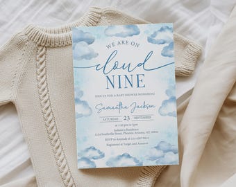Cloud Nine Baby Shower Invitation template, On Cloud 9 Baby Shower Invitation, Cloud Baby Shower Invitation