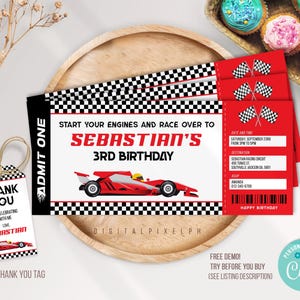 Bewerkbare raceauto verjaardagsuitnodiging ticket, uitnodiging raceauto ticket, uitnodiging raceauto, uitnodiging raceauto ticket, uitnodiging racen