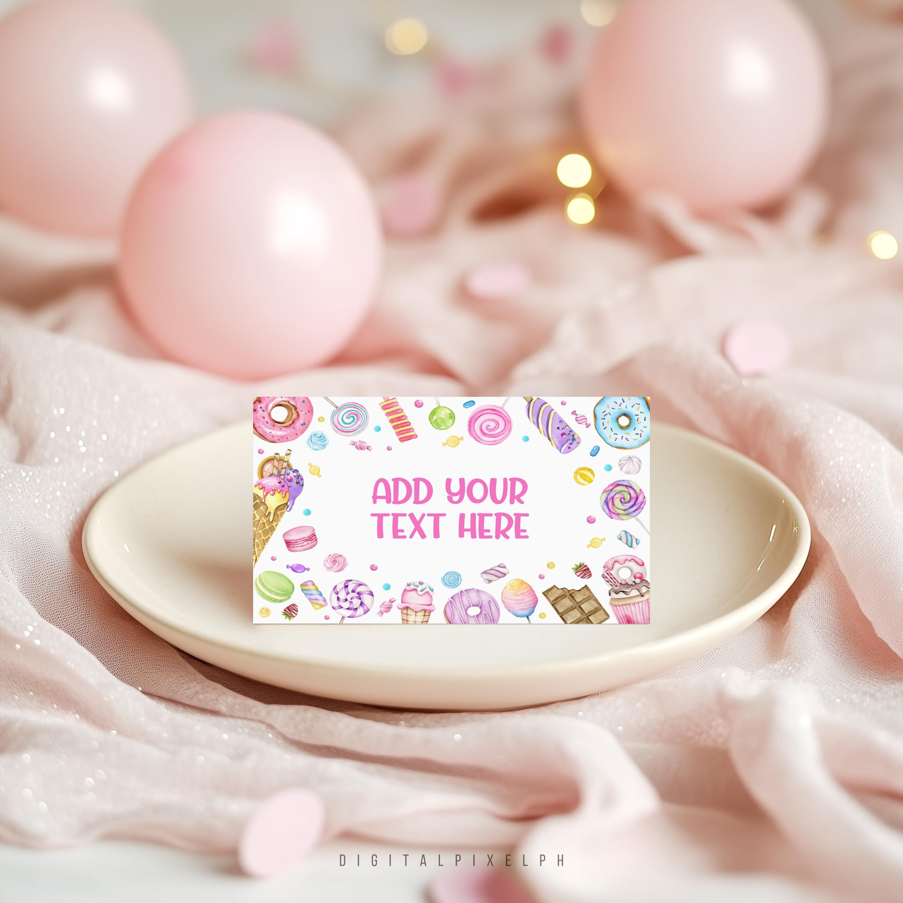 Editable Sweets Food Label, Candy Birthday Party Tent Cards (digital ...