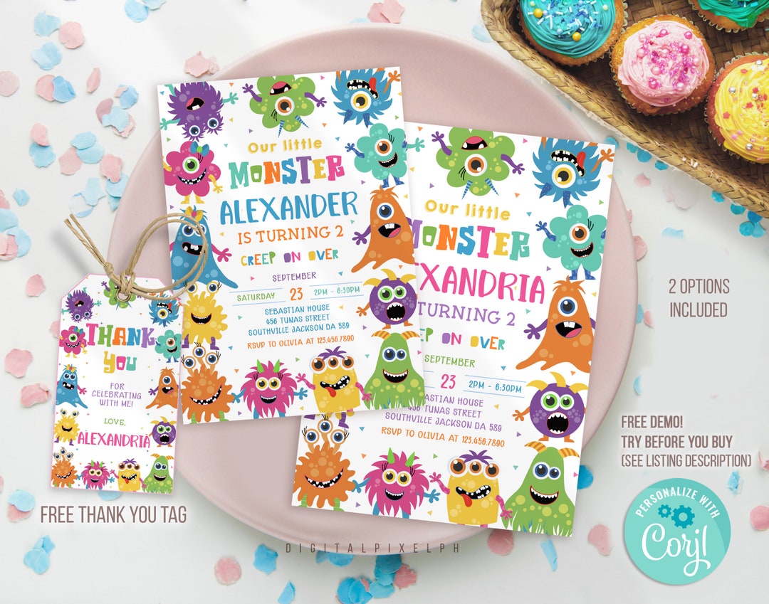 Editable Monster Birthday Invitation Template, Monster Birthday ...