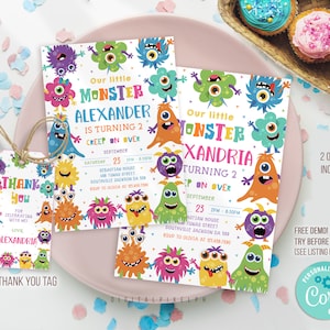 Editable Monster Birthday Invitation Template, Monster Birthday Invitation, Monster thank you tag, Monster  Invitation, DPPH